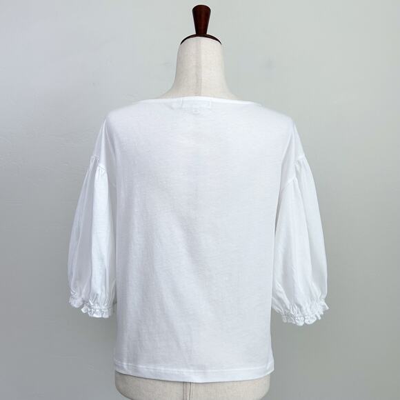 Nation LTD White Drop Shoulder Puff Sleeve Sandra Boatneck Top - Picture 6 of 10